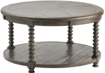 Crestview Pembroke Distressed Grey Round Cocktail Table