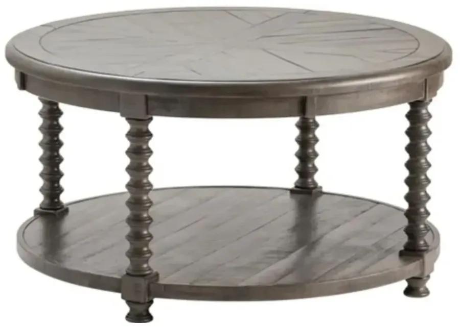 PEMBROKE DISTRESSED GREY ROUND COCKTAIL TABLE