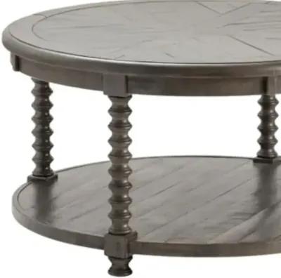 Crestview Pembroke Distressed Grey Round Cocktail Table