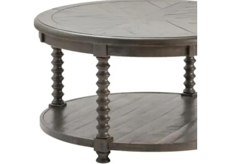 PEMBROKE DISTRESSED GREY ROUND COCKTAIL TABLE