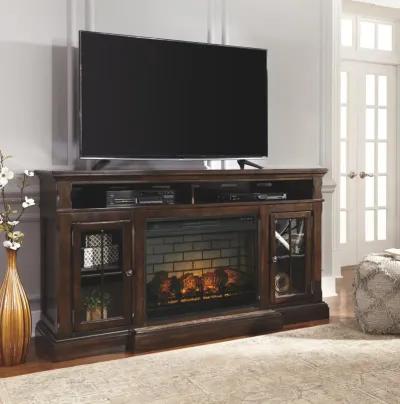 Ashley Roddinton 74 Inch Dark Brown TV Stand with Electric Fireplace