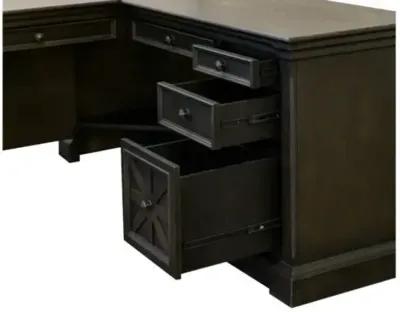 Martin Furniture Kingston Dark Chocolate Rub Through with Criss-Cross Detail L Desk