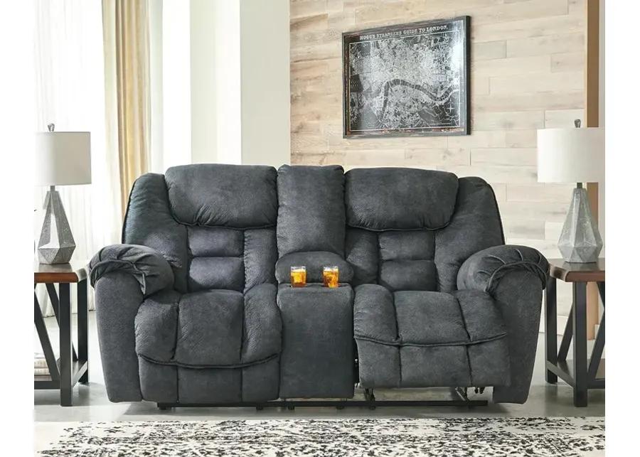 CAPEHORN RECLINING LOVESEAT WITH CONSOLE GRANITE SIGNATURE DESIGN