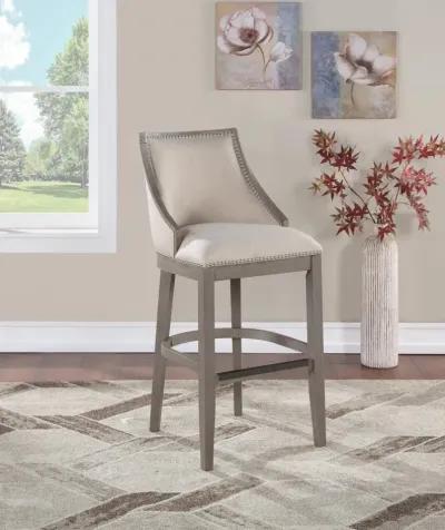 American Woodcrafters Keller Wooden Stool with Fabric & Nailhead Trim in Grey