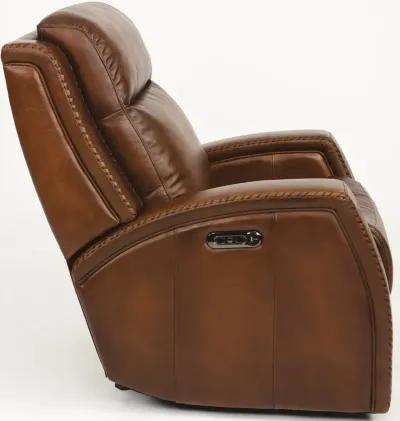 MUSTANG BROWN POWER GLIDER LEATHER RECLINER WITH POWER HEADREST