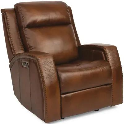 MUSTANG BROWN POWER GLIDER LEATHER RECLINER WITH POWER HEADREST