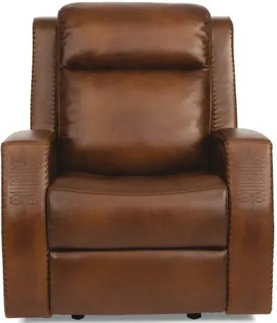 MUSTANG BROWN POWER GLIDER LEATHER RECLINER WITH POWER HEADREST