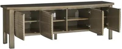 Sligh by Lexington Studio Designs Lumina 84.5 Inch Walnut Wood TV Stand with Adjustable Shelves Pewter