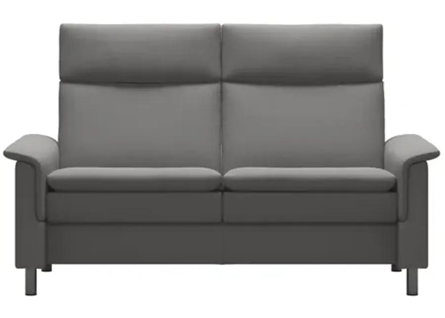 AURORA 2SEAT HIGH BACK LOVESEAT IN PALOMA SPECIAL SILVER GREY WITH A STEEL FINISH