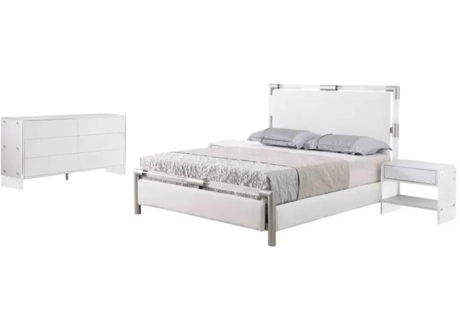 BARCELONA ACRYLIC BEDROOM SET WITH QUEEN BED, BUFFET & LAMP TABLE