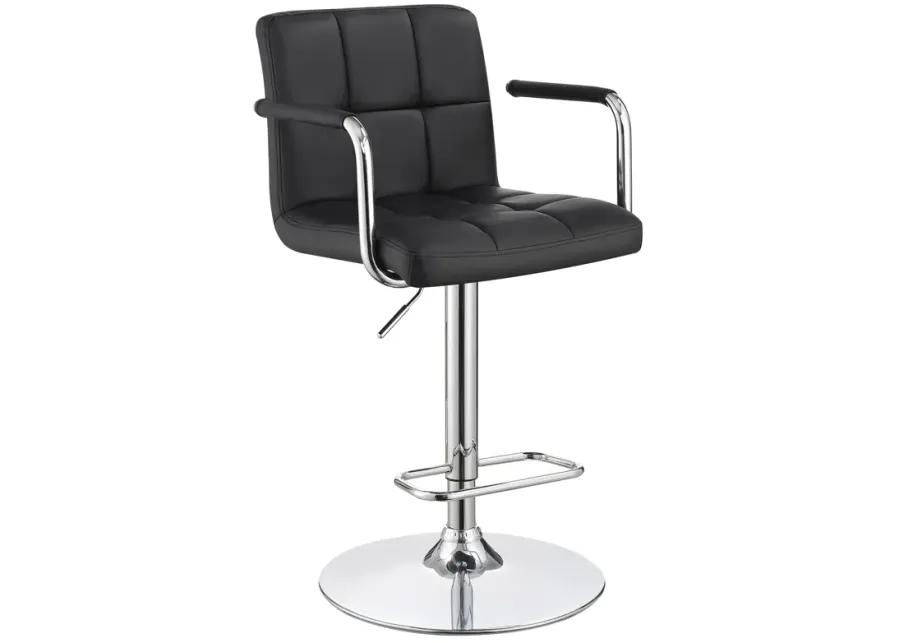 CONTEMPORARY BLACK & CHROME ADJUSTABLE BAR STOOL WITH ARMS