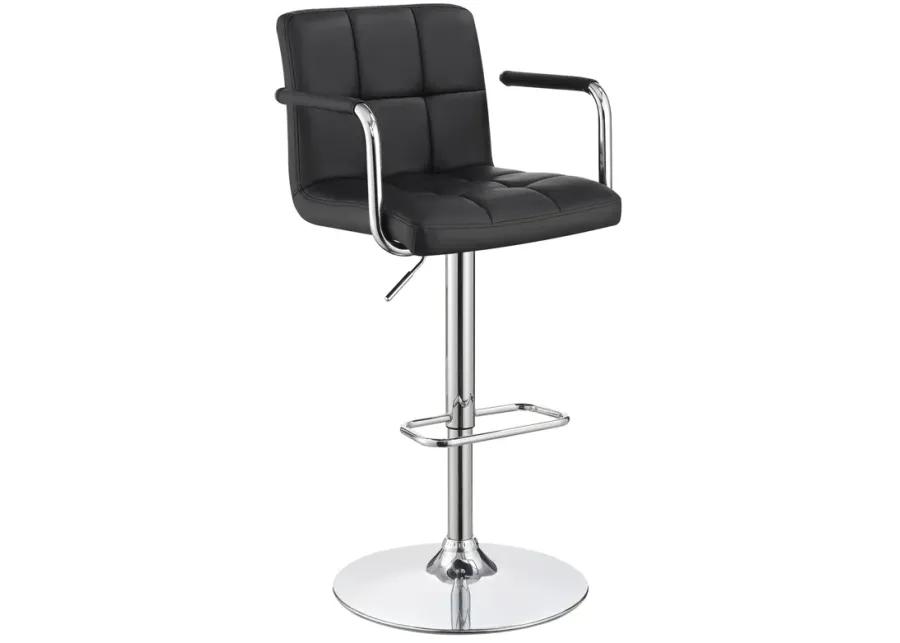 CONTEMPORARY BLACK & CHROME ADJUSTABLE BAR STOOL WITH ARMS