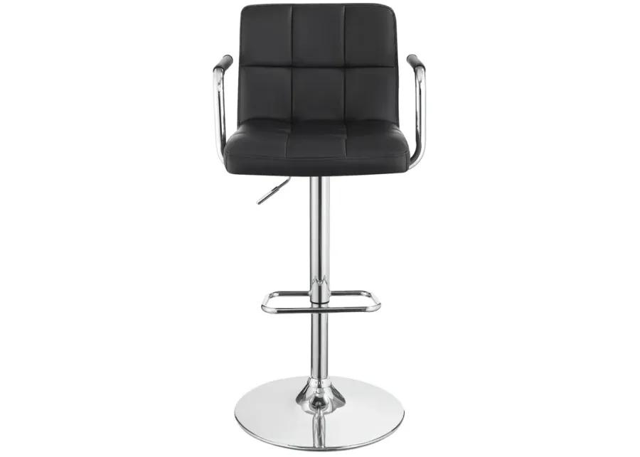 CONTEMPORARY BLACK & CHROME ADJUSTABLE BAR STOOL WITH ARMS