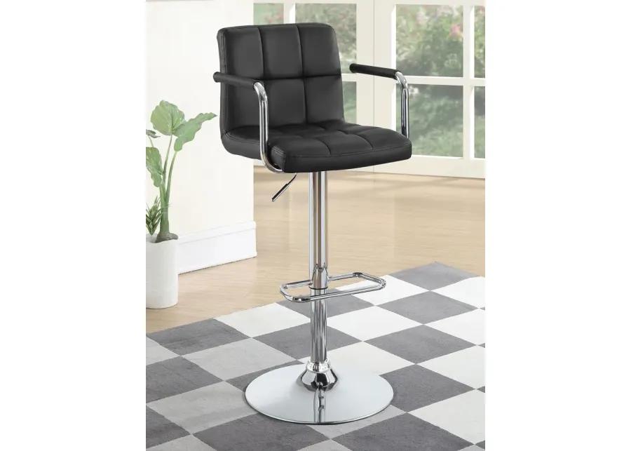 CONTEMPORARY BLACK & CHROME ADJUSTABLE BAR STOOL WITH ARMS