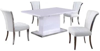 KRISTA WHITE MODERN DINING SET WITH EXTENDABLE WHITE TABLE & WHITE CHAIRS