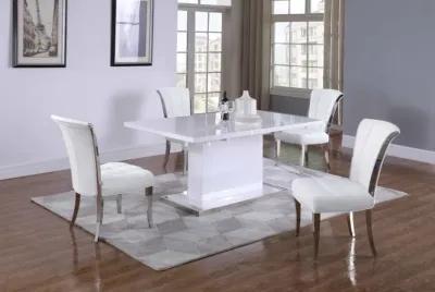 KRISTA WHITE MODERN DINING SET WITH EXTENDABLE WHITE TABLE & WHITE CHAIRS