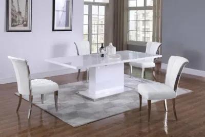 KRISTA WHITE MODERN DINING SET WITH EXTENDABLE WHITE TABLE & WHITE CHAIRS