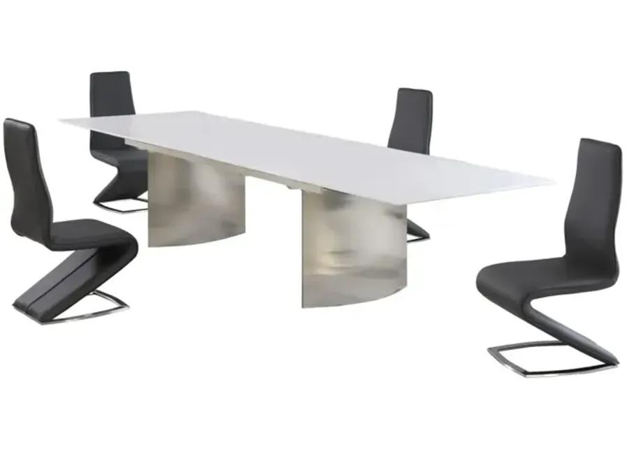 GLENDA DINING SET WITH CONTEMPORARY EXTENDABLE WHITE TABLE & MODERN BLACK CHAIRS