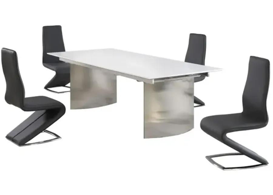 GLENDA DINING SET WITH CONTEMPORARY EXTENDABLE WHITE TABLE & MODERN BLACK CHAIRS