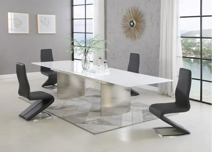 GLENDA DINING SET WITH CONTEMPORARY EXTENDABLE WHITE TABLE & MODERN BLACK CHAIRS