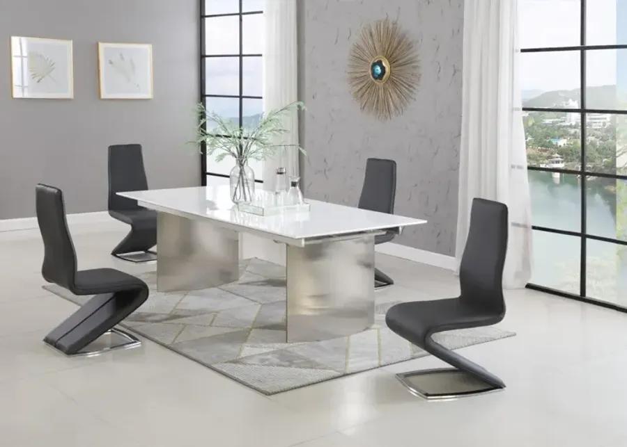 GLENDA DINING SET WITH CONTEMPORARY EXTENDABLE WHITE TABLE & MODERN BLACK CHAIRS