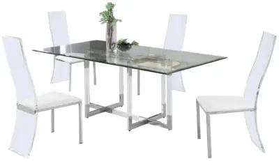 YASMIN CONTEMPORARY DINING SET WITH 44 INCH X 84 INCH GLASS TABLE & 4 CHAIRS