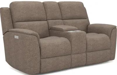 Flexsteel Henry Fog Fabric Triple Power Reclining Console Loveseat