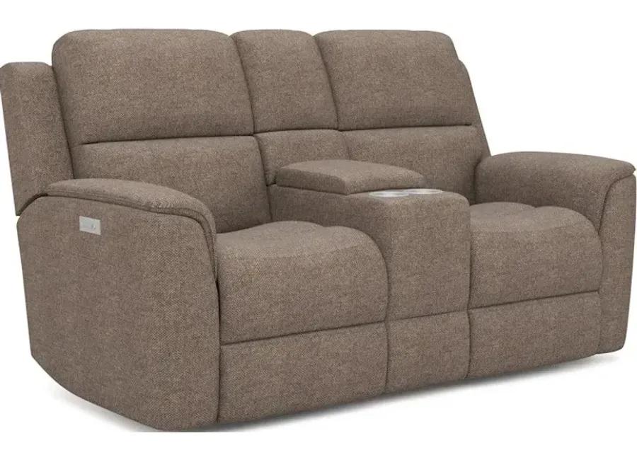 HENRY FABRIC TRIPLE PWR RECL CONSOLE LOVESEAT IN FOG 425-01