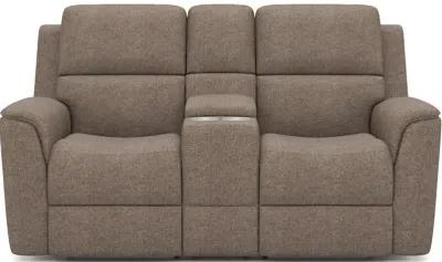 Flexsteel Henry Fog Fabric Triple Power Reclining Console Loveseat