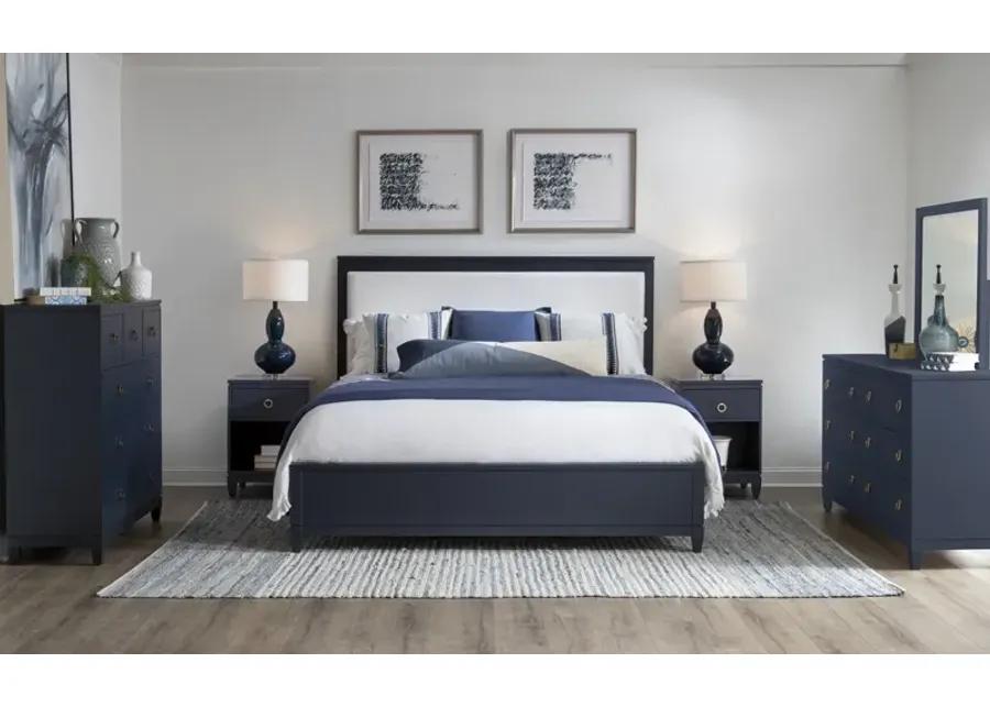 COMPLETE UPHOLSTERED BED KING BLUE FINISH - SUMMERLAND INKWELL