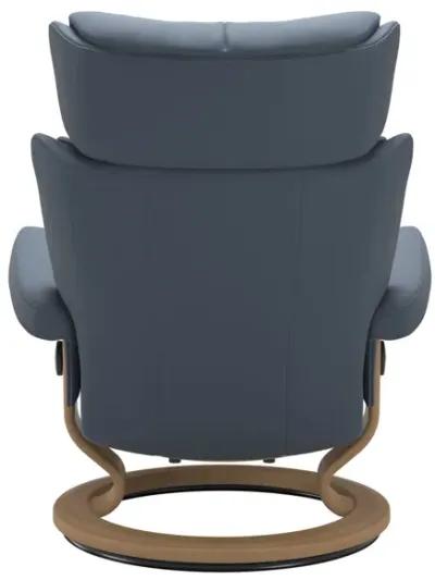 Stressless Magic Large Classic Base Chair & Ottoman in Paloma Sparrow Blue with Oak Finish