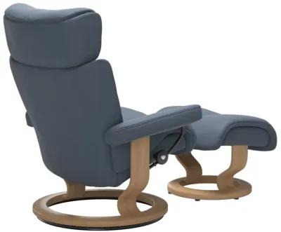 Stressless Magic Large Classic Base Chair & Ottoman in Paloma Sparrow Blue with Oak Finish