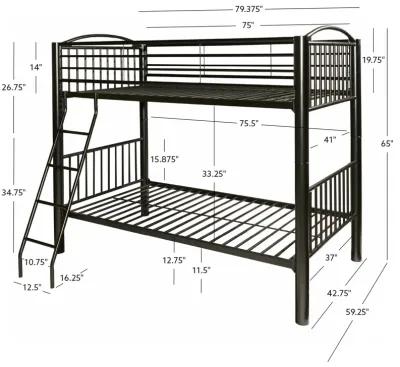 Powell Kids/Teens Heavy Metal Black Twin Over Twin Bunk Bed