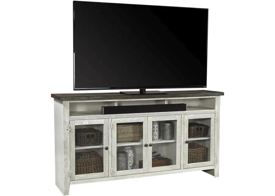 EASTPORT DRIFTED WHITE 74 INCH HIGHBOY TV STAND CONSOLE WITH 4 DOORS