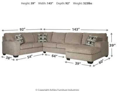 Ashley Ballinasloe 3-Piece Sectional with Chaise Right-Arm Facing Platinum