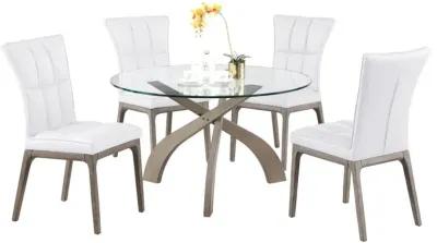 Chintaly Peggy White Dining Set with Glass Top Table & Tufted Solid Wood Chairs