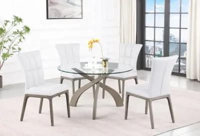 Chintaly Peggy White Dining Set with Glass Top Table & Tufted Solid Wood Chairs