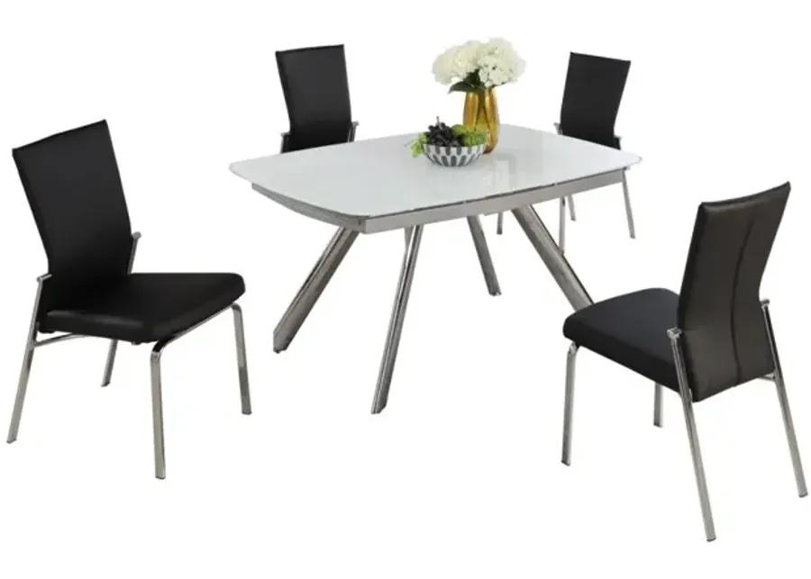 ALINA BLACK CONTEMPORARY DINING SET WITH EXTENDABLE STARPHIRE GLASS TABLE & 4 MOTION BACK SIDE CHAIRS