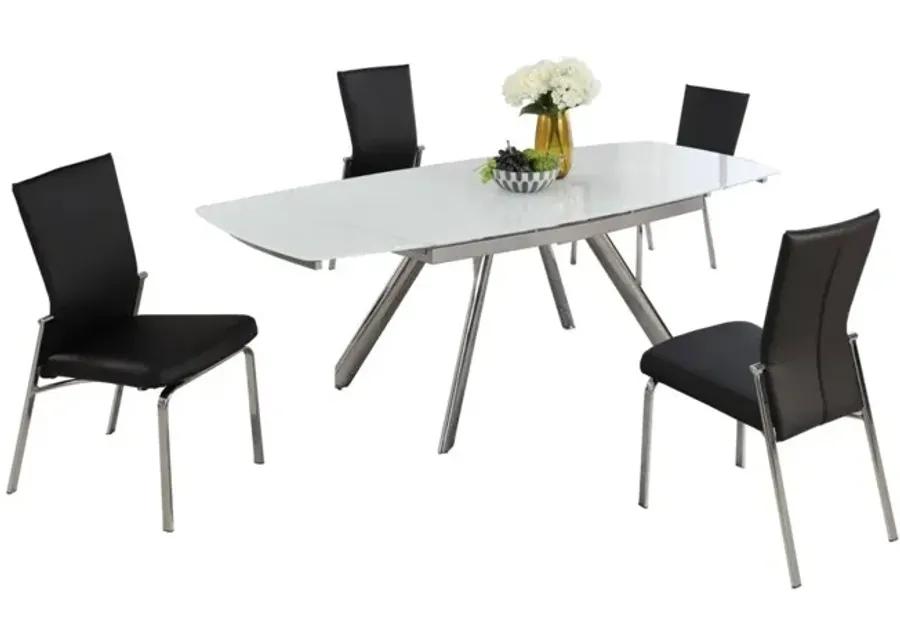 ALINA BLACK CONTEMPORARY DINING SET WITH EXTENDABLE STARPHIRE GLASS TABLE & 4 MOTION BACK SIDE CHAIRS