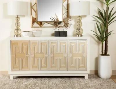 Voula 4-Door Wood Accent Storage Cabinet White & Gold