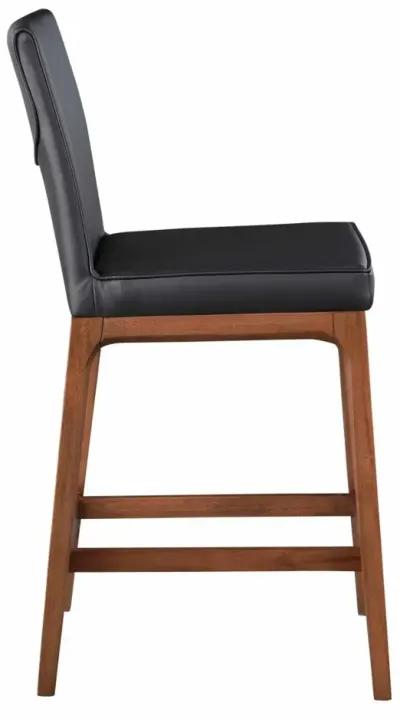 EMMA BLACK/WALNUT MODERN LOW-BACK COUNTER STOOL WITH SOLID WOOD BASE