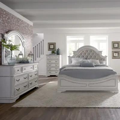 Liberty Furniture Complete King Bedroom Set Upholstered Bed, Dresser, Mirror & Chest White Magnolia Manor