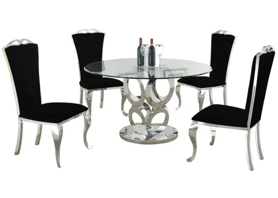 RAEGAN DINING SET WITH GLASS TABLE TOP & 4 TALL BACK SIDE CHAIRS