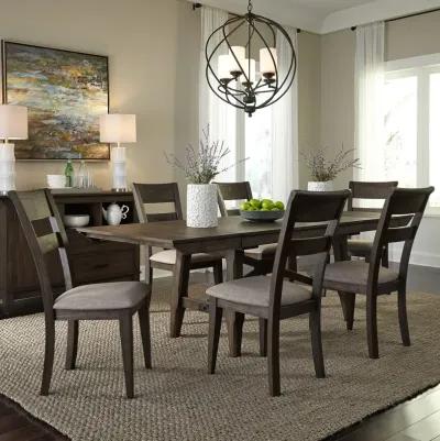 7-Piece Dark Chestnut Trestle Dining Table Set with Splat Back Side Chairs - Double Bridge