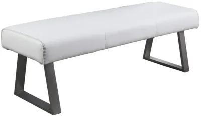 Chintaly Gwen White Contemporary Upholstered Dining Bench with Highlight Stitching