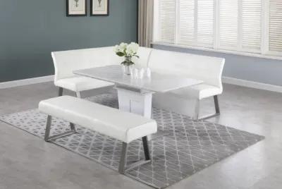 Chintaly Gwen White Contemporary Upholstered Dining Bench with Highlight Stitching