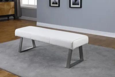 Chintaly Gwen White Contemporary Upholstered Dining Bench with Highlight Stitching