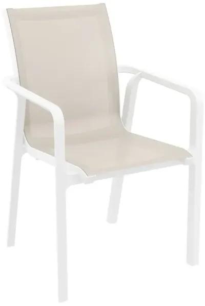 Pacific 11-Piece Outdoor Dining Set with Extension Table & Sling Arm Chairs White Frame Taupe Sling