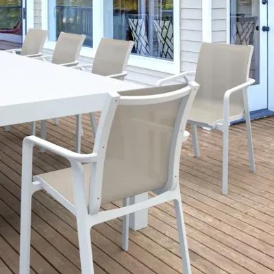 Pacific 11-Piece Outdoor Dining Set with Extension Table & Sling Arm Chairs White Frame Taupe Sling