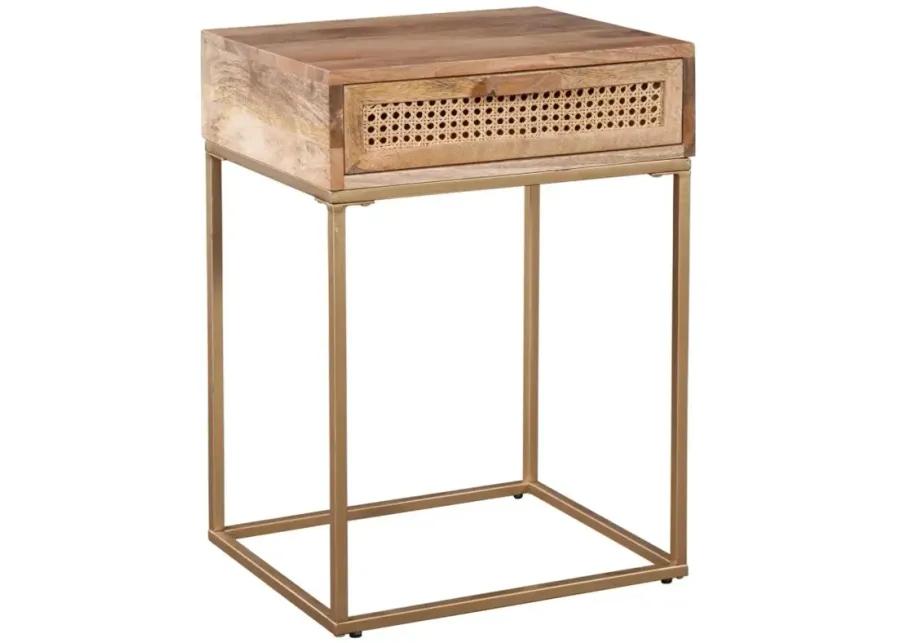 AUCKLAND 25 INCH TALL SOLID WOOD & METAL NATURAL END TABLE